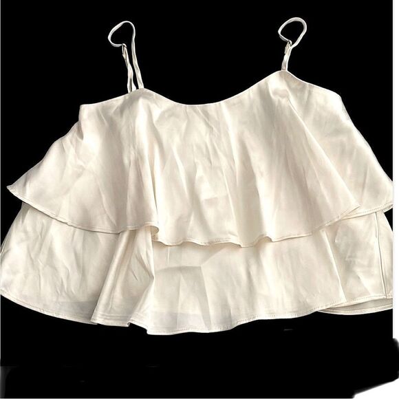 Silky camisole spaghetti adj strap cream 2 tiered top - Picture 1 of 9